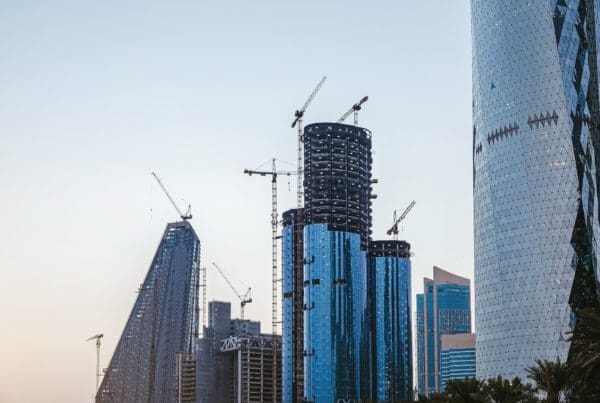 Modern construction site works in center of Doha. Fast urban development concept