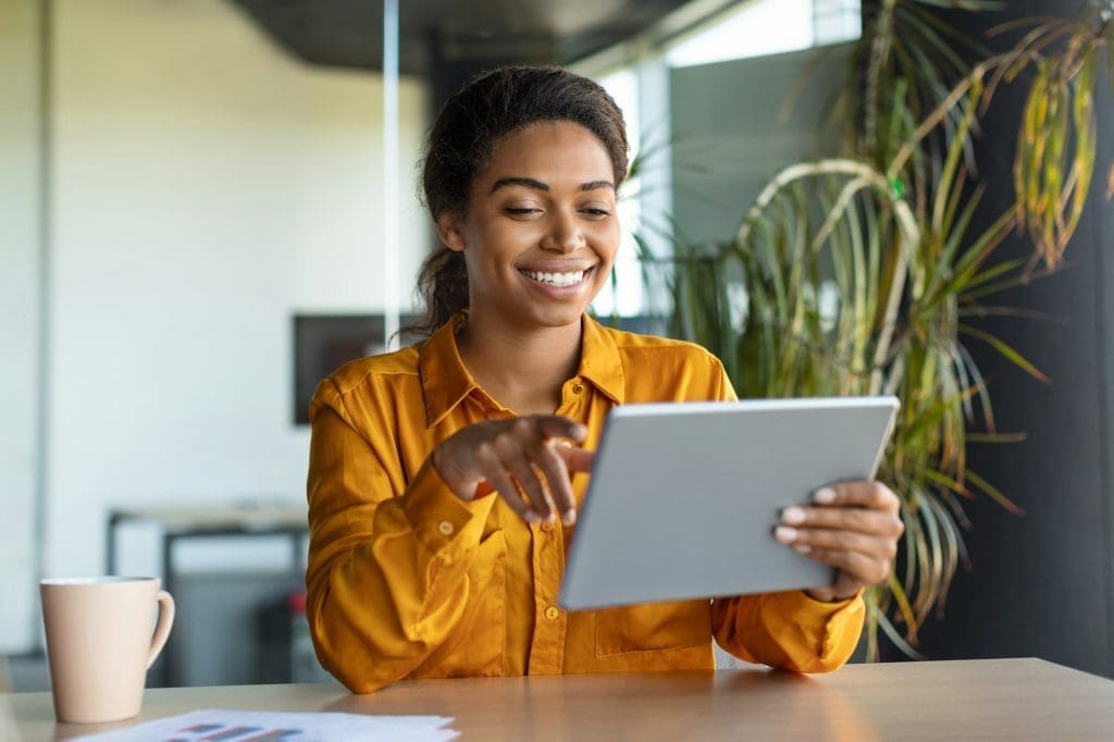 grants management - svg xml charset utf 8  3Csvg 20xmlns 3D http 3A 2F 2Fwww - Grants Management - photo Modern technologies in business. Happy black businesswoman using modern digital tablet, working grants management - svg xml charset utf 8  3Csvg 20xmlns 3D http 3A 2F 2Fwww - Grants Management